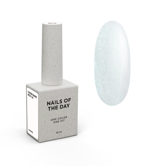 Nailsoftheday Cover base milk 06 shimmer — молочне напівпрозоре з блакитним шиммером базове покриття для нігтів, 10 мл